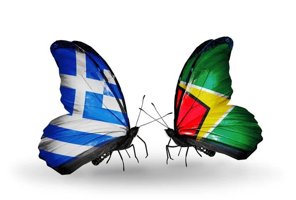 Mariposas con banderas de Grecia y Guyana —  Fotos de Stock