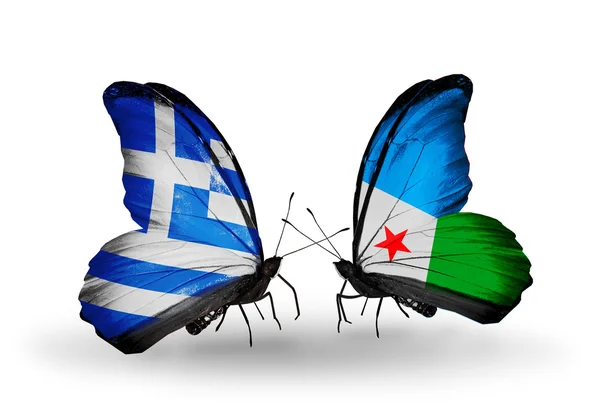 Butterflies with flags of Greece and Djibouti — Stock Photo, Image