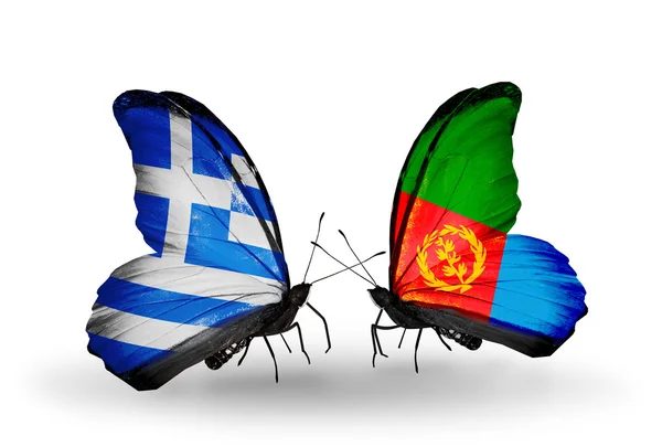 Two butterflies with flags of relations Greece and Eritrea — Stock Photo, Image