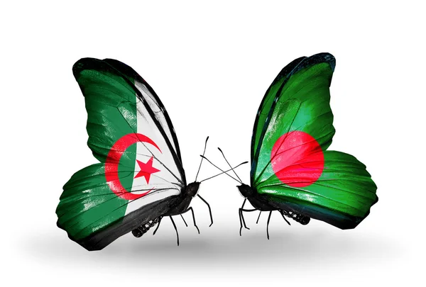 Due farfalle con bandiere di relazioni Algeria e Bangladesh — Foto Stock