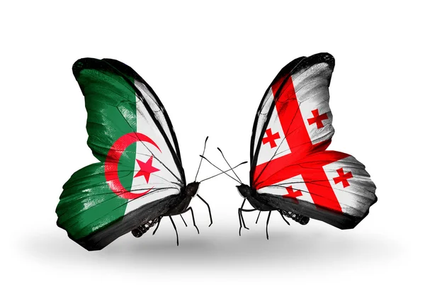 Two butterflies with flags of relations  Algeria and Georgia — Stock Photo, Image