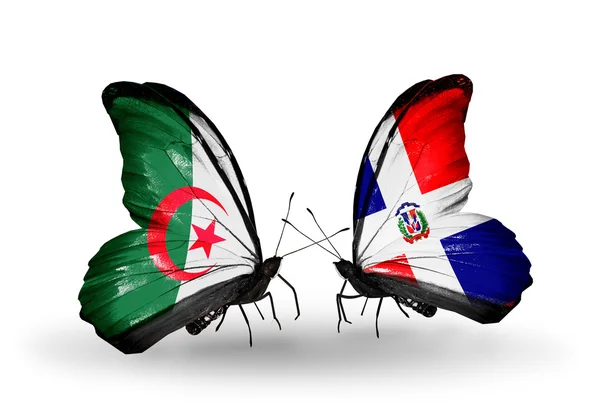 Two butterflies with flags of relations Algeria and Dominicana — Stock Photo, Image