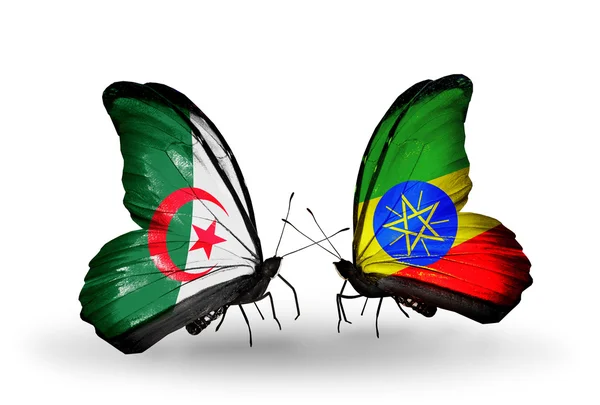 Iki Cezayir ve Etiyopya ilişkileri bayraklarıyla kelebekler — Stok fotoğraf
