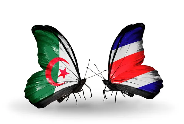 Due farfalle con bandiere di relazioni Algeria e Costa Rica — Foto Stock