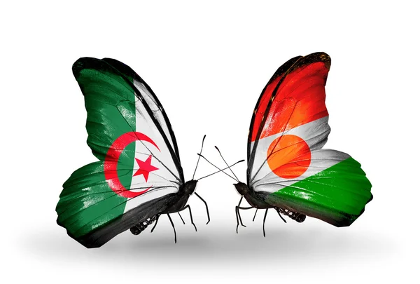 Two butterflies with flags of relations  Algeria and Nigeria — Stock Photo, Image