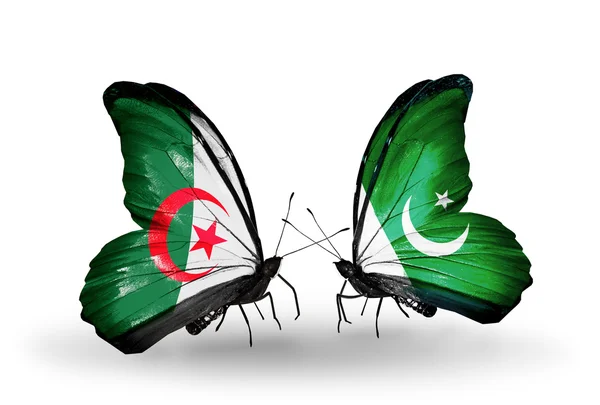 Two butterflies with flags of relations Algeria and Pakistan — Stock Photo, Image