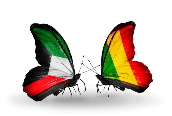 Two butterflies with flags of relations Kuwait and Mali — Stock Photo, Image