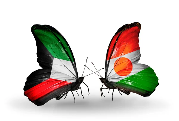 Two butterflies with flags of relations Kuwait and Niger — Stock Photo, Image