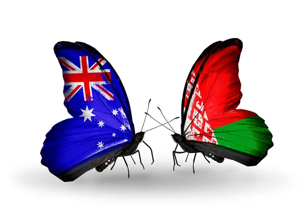 Two butterflies with flags of relations Australia and Belarus — Stock Photo, Image