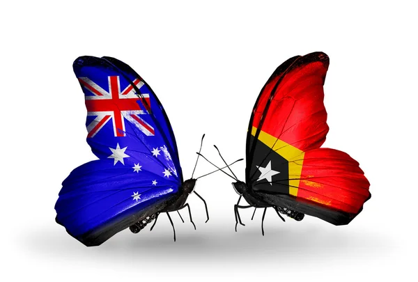 Två fjärilar med flaggor av förbindelserna mellan Australien och Östtimor — Stockfoto