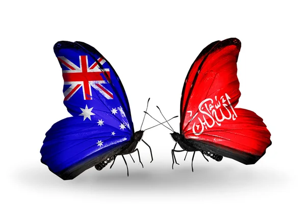 Dos mariposas con banderas de relaciones Australia y Waziristán —  Fotos de Stock