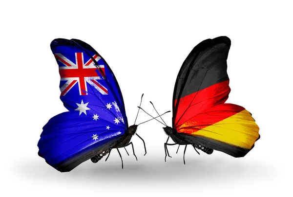 Two butterflies with flags of relations Australia and Germany — Stock Photo, Image