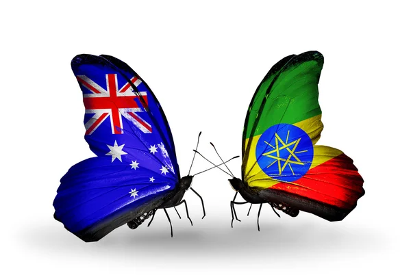 Due farfalle con bandiere di relazioni Australia ed Etiopia — Foto Stock