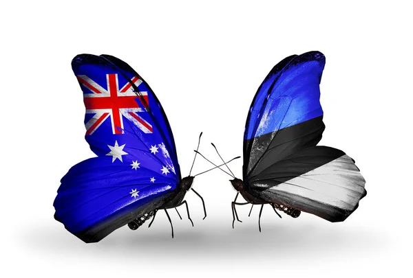 Two butterflies with flags of relations Australia and Estonia — Stock Photo, Image