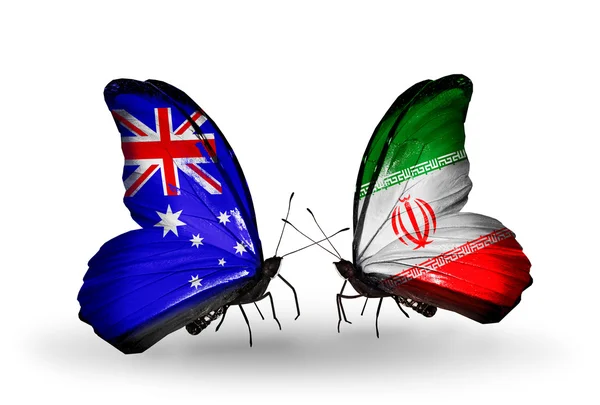 Dos mariposas con banderas de relaciones Australia e Irán —  Fotos de Stock
