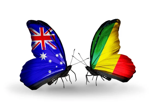 Две бабочки с флагами отношений Австралия и Конго — стоковое фото