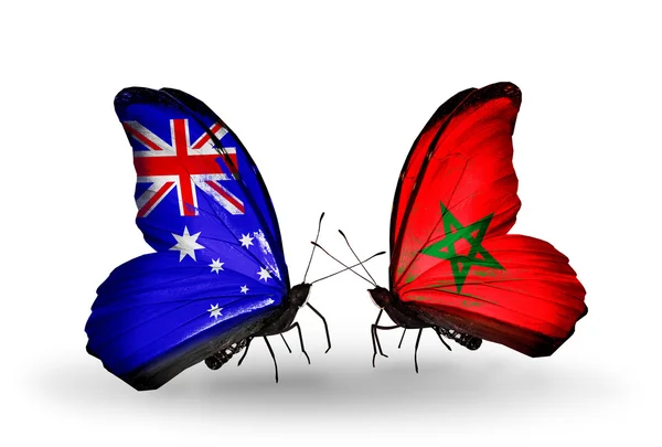 Zwei Schmetterlinge mit Fahnen der Beziehungen Australien und Marokko — Stockfoto