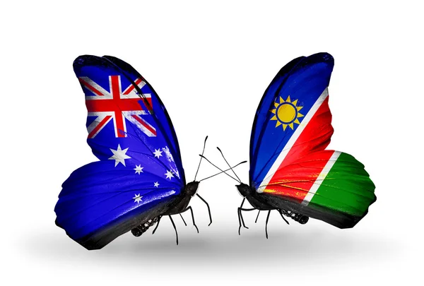 Due farfalle con bandiere di relazioni Australia e Namibia — Foto Stock