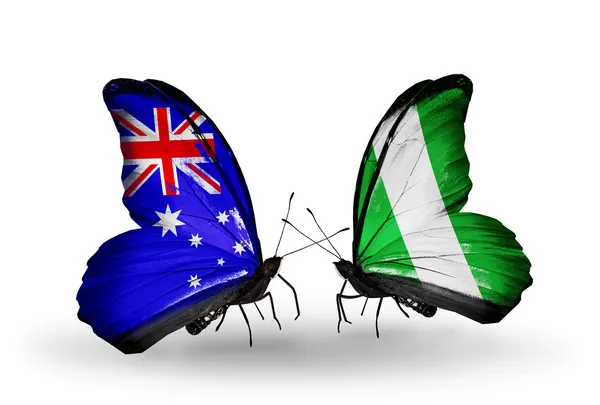 Dwa motyle z flagami stosunków australia i Nigerii — Zdjęcie stockowe