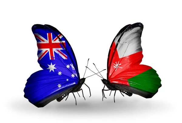 两只蝴蝶带标志的关系澳大利亚和阿曼 — 图库照片