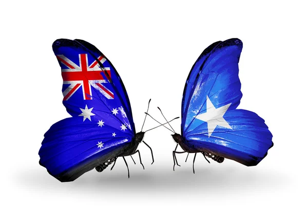 Due farfalle con bandiere di relazioni Australia e Somalia — Foto Stock