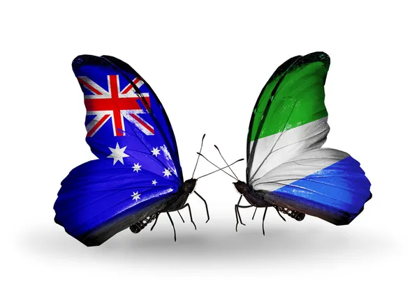 関係オーストラリアとシエラ ・ レオーネのフラグを持つ 2 つの蝶 — ストック写真