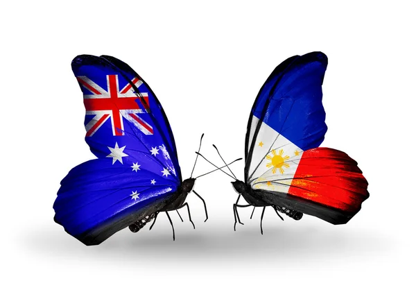 Twee vlinders met vlaggen van de betrekkingen Australië en de Filippijnen — Stockfoto