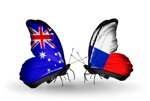 Dos mariposas con banderas de relaciones Australia y República Checa — Foto de Stock