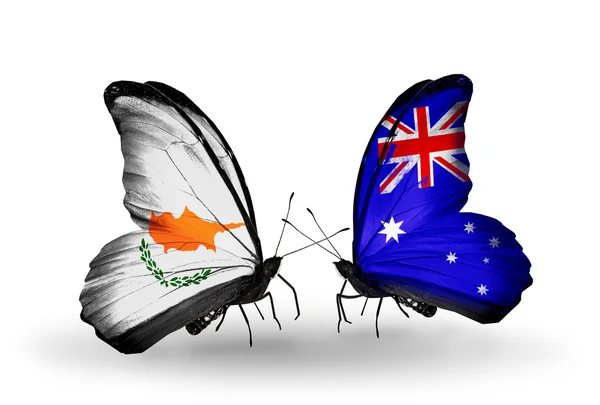 Two butterflies with flags of relations Cyprus and Australia — Stock Photo, Image