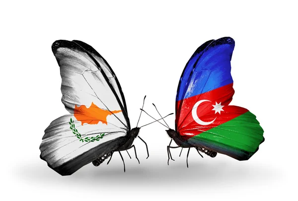 Two butterflies with flags of relations Cyprus and Azerbaijan — Stock Photo, Image