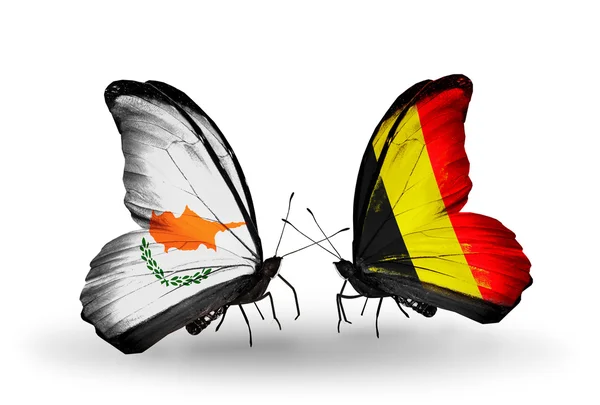 Two butterflies with flags of relations Cyprus and Belgium — Stock Photo, Image