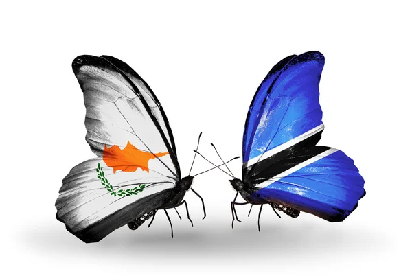 Two butterflies with flags of relations Cyprus and Botswana — Stock Photo, Image