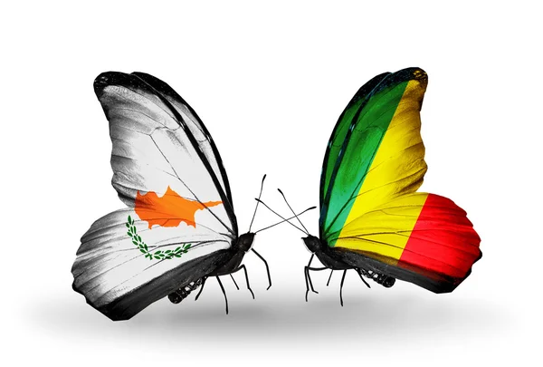 Two butterflies with flags of relations Cyprus and Kongo — Stock Photo, Image