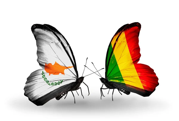 Two butterflies with flags of relations Cyprus and Mali — Stock Photo, Image