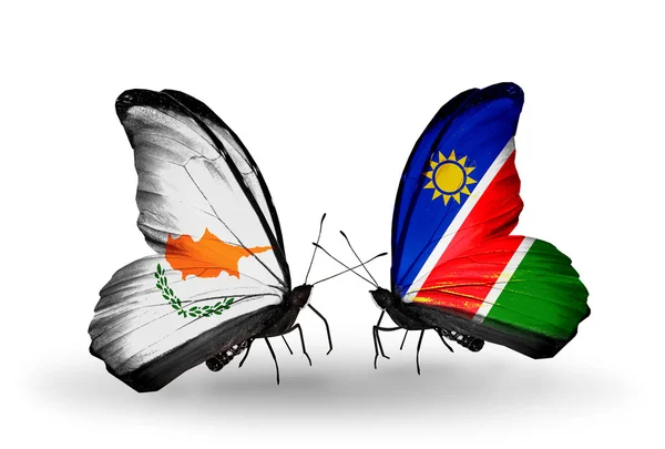 Iki ilişkileri bayrakları ile Kıbrıs ve Namibya kelebekler — Stok fotoğraf