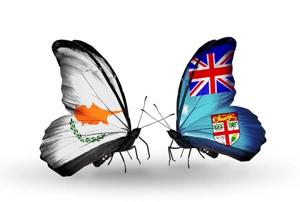 Two butterflies with flags of relations Cyprus and Fiji — Stock Photo, Image