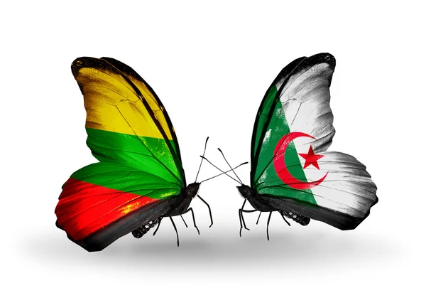 Two butterflies with flags of relations Lithuania and Algeria — Stock Photo, Image