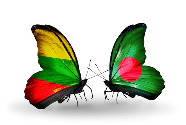 Butterflies with flags of Lithuania and Bangladesh — Stock Photo, Image