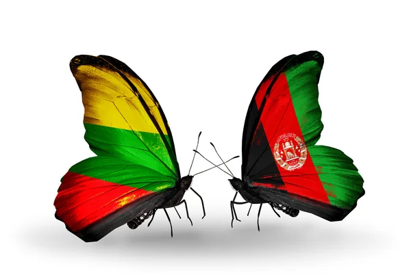 Litvánia és Afganisztán zászlókkal pillangók — Stock Fotó