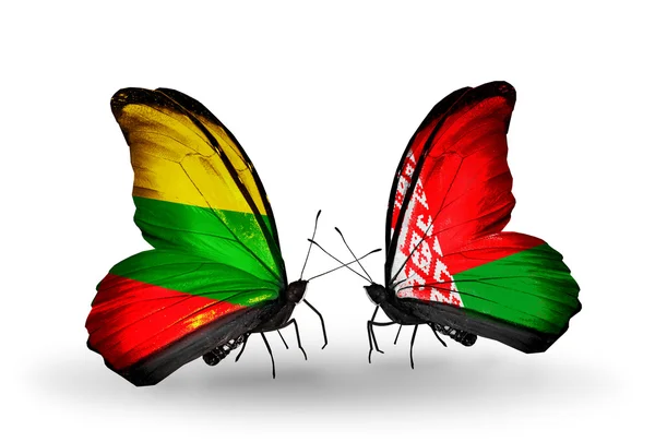 Borboletas com bandeiras da Lituânia e da Bielorrússia — Fotografia de Stock