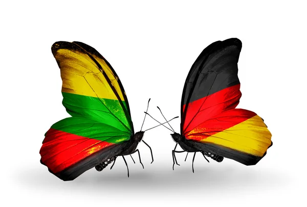 Butterflies with flags of Lithuania and Germany — Stock Photo, Image