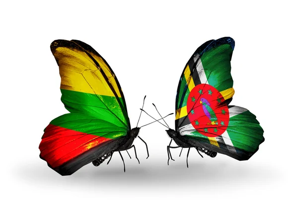 Butterflies with flags of Lithuania and Dominica — Stock Photo, Image