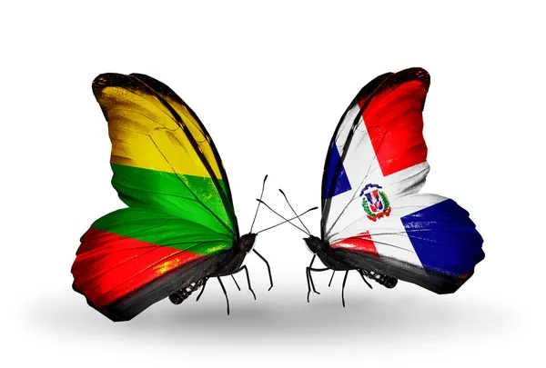 Butterflies with flags of Lithuania and Dominicana — Stock Photo, Image