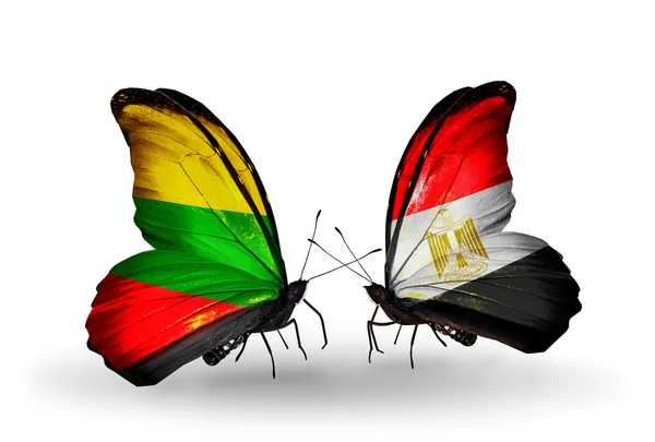 Butterflies with flags of Lithuania and Egypt — Stock Photo, Image