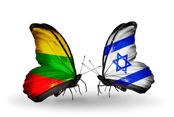 Butterflies with flags of Lithuania and Israel — Stock Photo, Image