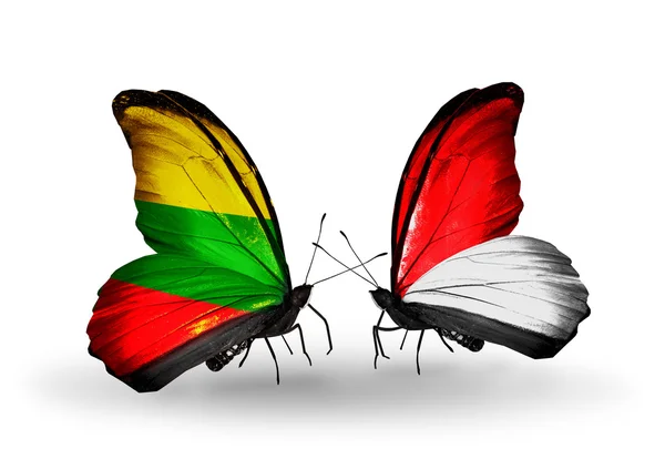 Butterflies with flags of Lithuania and Monaco, Indonesia — Stock Photo, Image