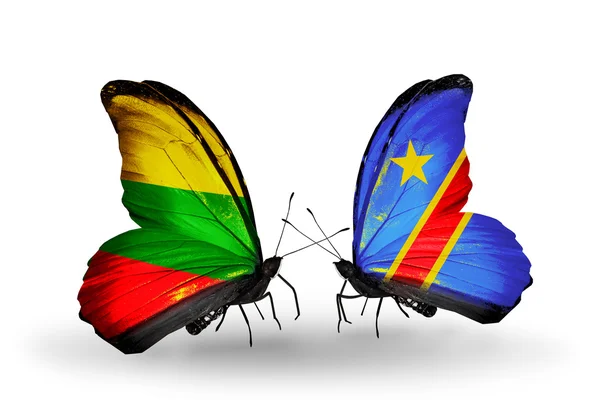 Butterflies with flags of Lithuania and Kongo — Stock Photo, Image