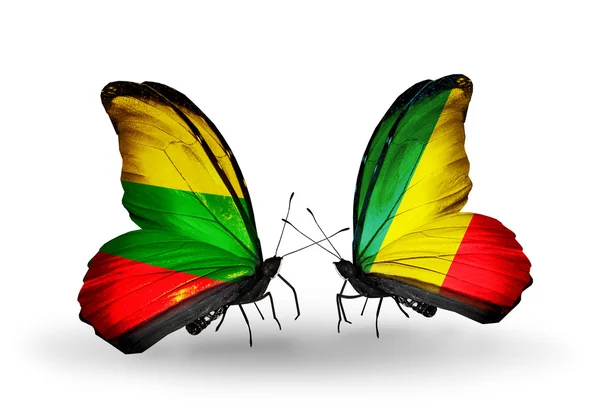Litvánia és a kongo zászlókkal pillangók — Stock Fotó