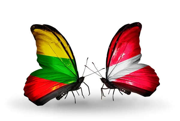 Butterflies with flags of Lithuania and Latvia — Stock Photo, Image