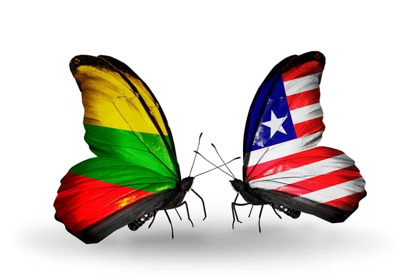 Mariposas con banderas de Lituania y Liberia —  Fotos de Stock